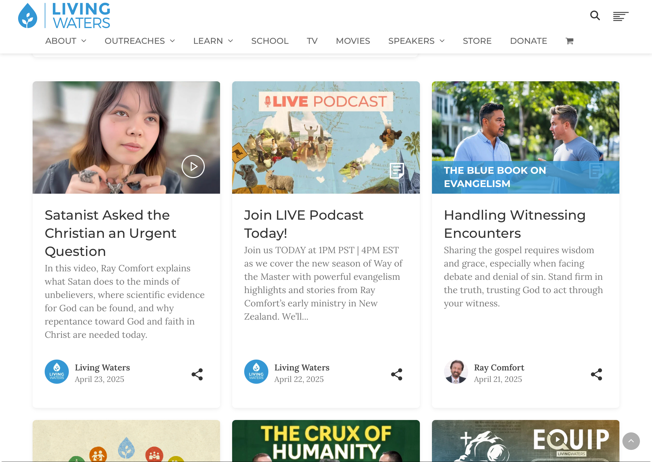 Picture of front page of Living Waters.com