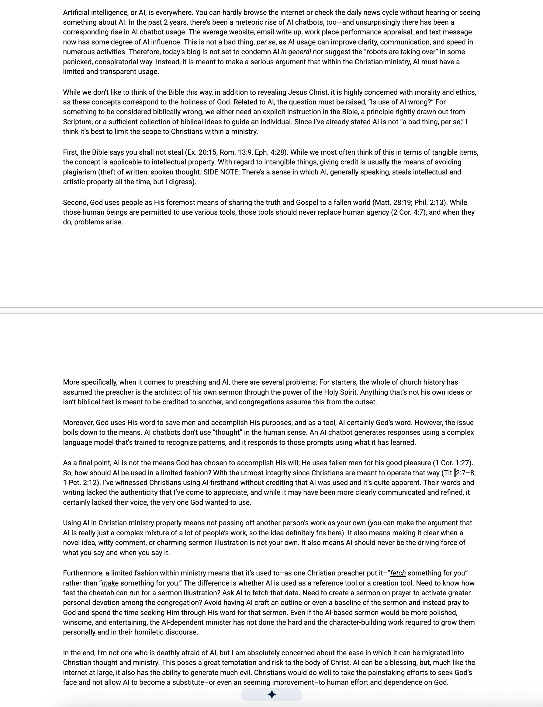 Google Docs blog post prior to AI reviewing and adjusting it as an editor.